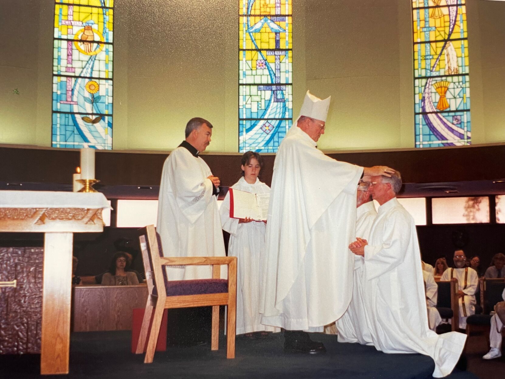 Bishop Richard Hanifen ordains Deacon Dave Camous, June 2, 2002 at St. Francis of Assisi Catholic Church, Colorado Springs.
